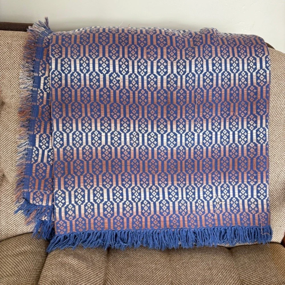 Vintage GIL TEX Made in Pakistan Handwoven Blanket Purple Blue Geometric Throw‎